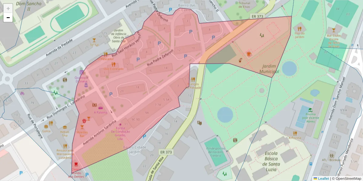 Mapa detalhado do código postal 7350-091 com limites, códigos postais vizinhos e agências dos correios