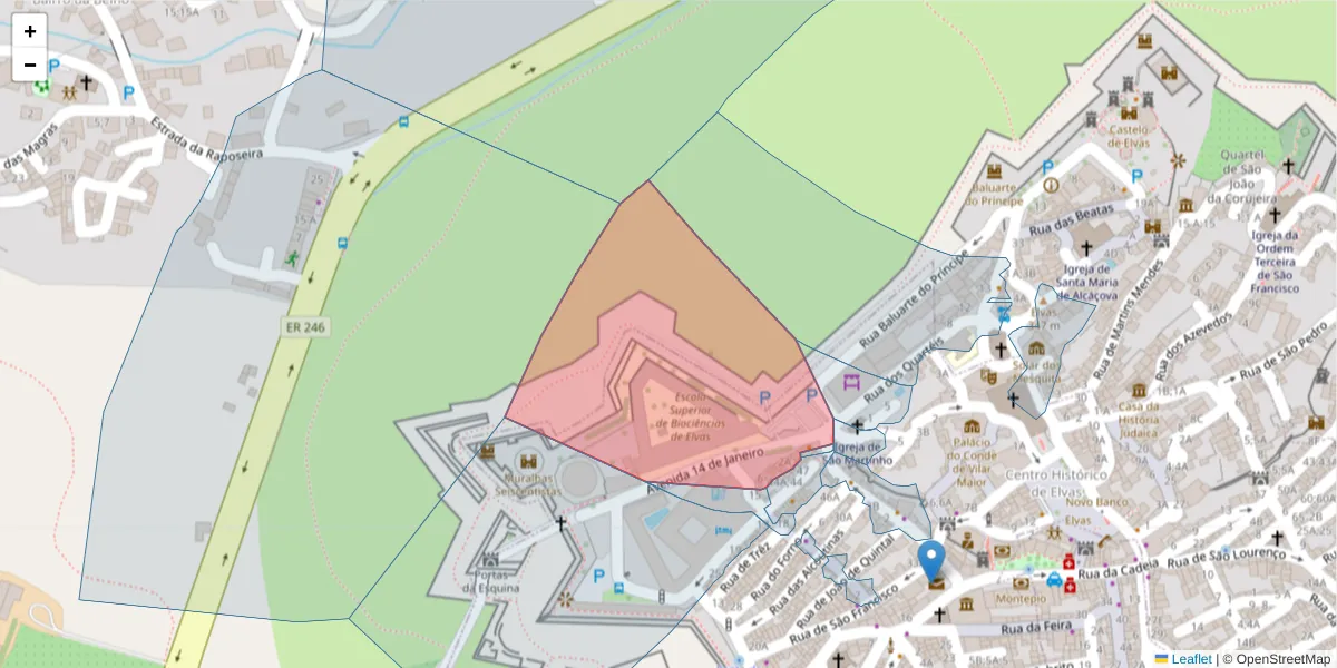 Mapa detalhado do código postal 7350-092 com limites, códigos postais vizinhos e agências dos correios