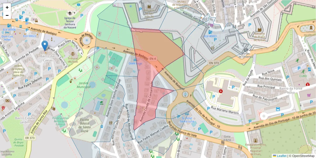 Mapa detalhado do código postal 7350-093 com limites, códigos postais vizinhos e agências dos correios