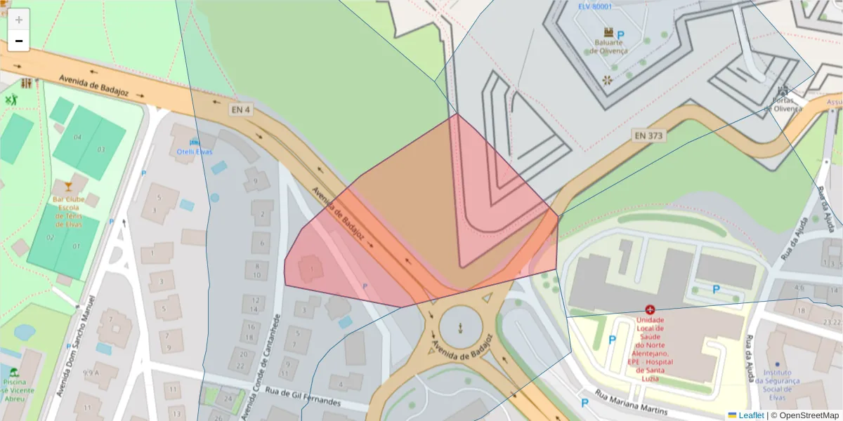 Mapa detalhado do código postal 7350-097 com limites, códigos postais vizinhos e agências dos correios