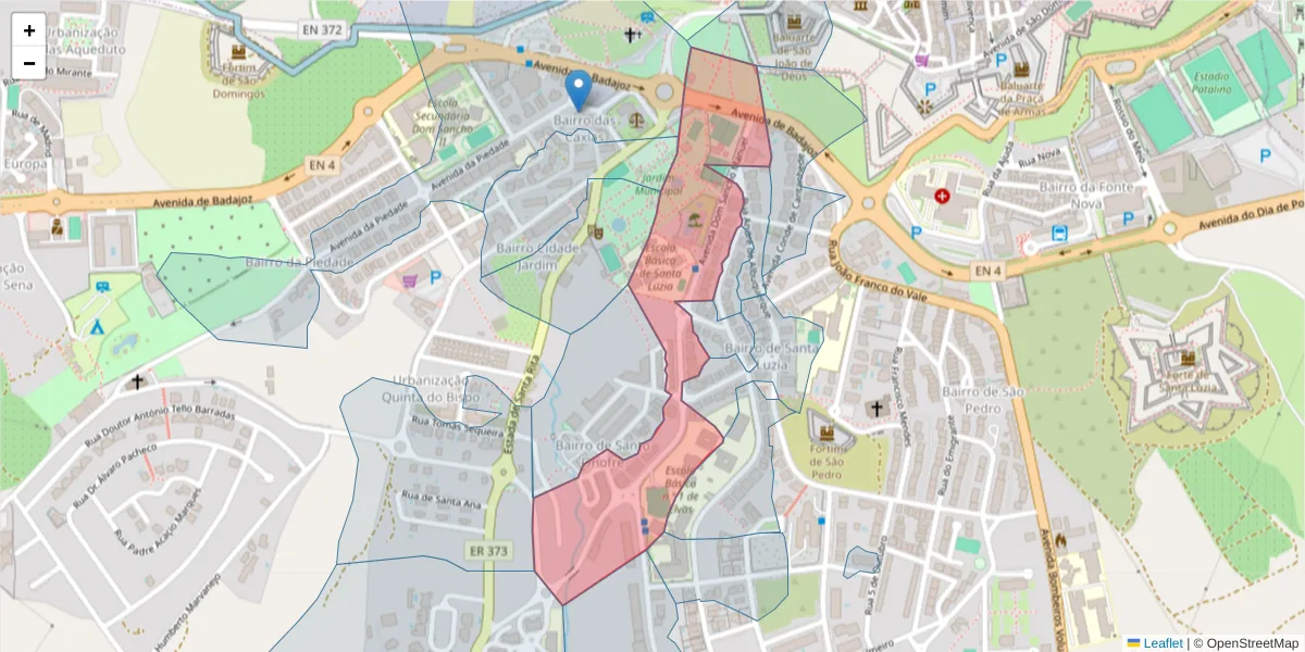 Mapa detalhado do código postal 7350-098 com limites, códigos postais vizinhos e agências dos correios