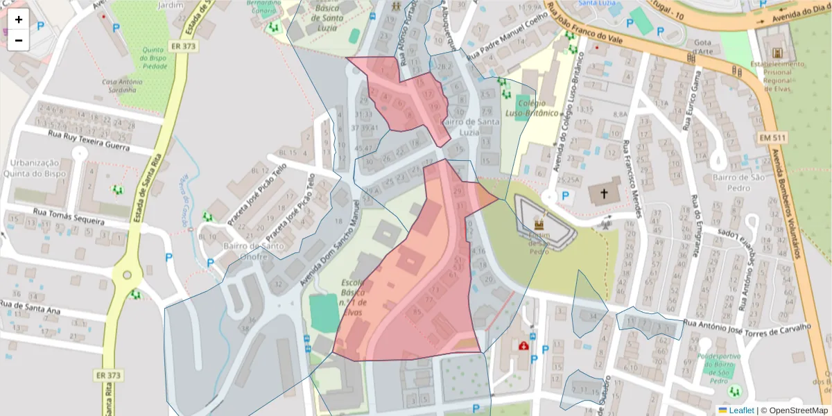 Mapa detalhado do código postal 7350-100 com limites, códigos postais vizinhos e agências dos correios