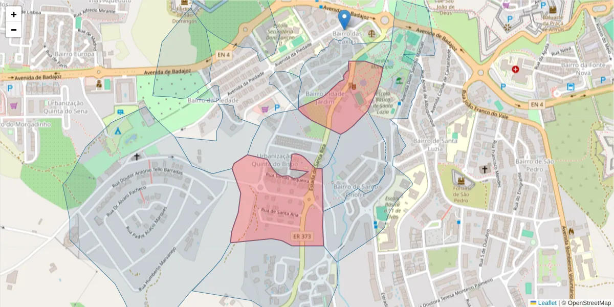 Mapa detalhado do código postal 7350-115 com limites, códigos postais vizinhos e agências dos correios