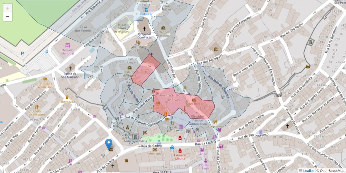 Mapa detalhado do código postal 7350-126 com limites, códigos postais vizinhos e agências dos correios