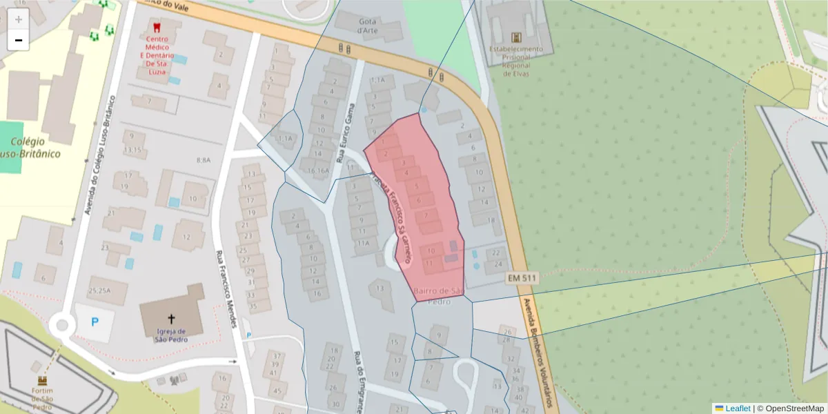 Mapa detalhado do código postal 7350-130 com limites, códigos postais vizinhos e agências dos correios