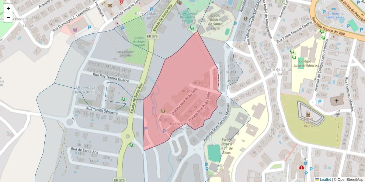 Mapa detalhado do código postal 7350-132 com limites, códigos postais vizinhos e agências dos correios