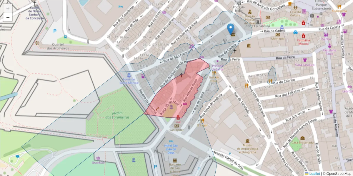 Mapa detalhado do código postal 7350-137 com limites, códigos postais vizinhos e agências dos correios