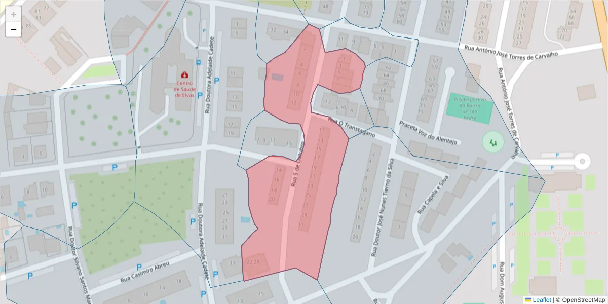 Mapa detalhado do código postal 7350-142 com limites, códigos postais vizinhos e agências dos correios