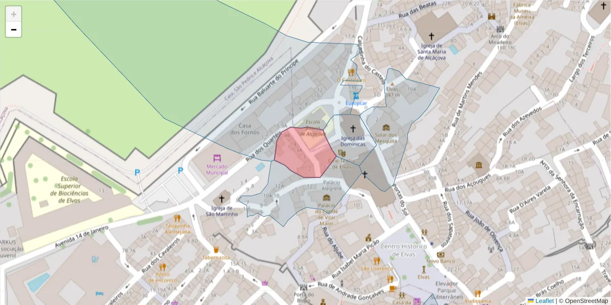 Mapa detalhado do código postal 7350-147 com limites, códigos postais vizinhos e agências dos correios