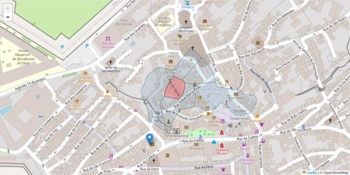 Mapa detalhado do código postal 7350-162 com limites, códigos postais vizinhos e agências dos correios