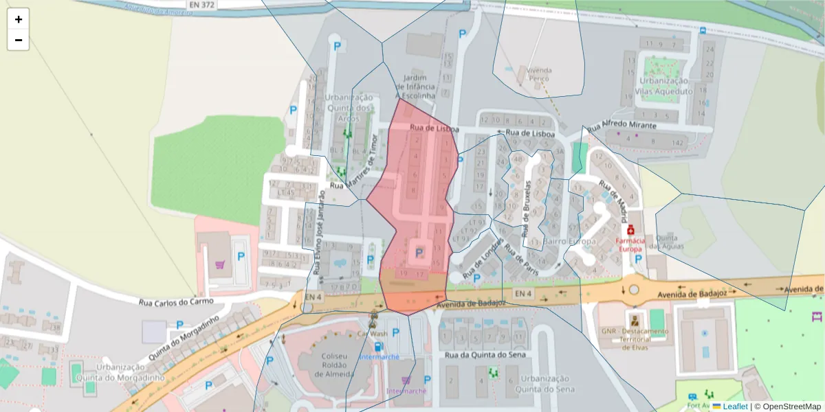 Mapa detalhado do código postal 7350-163 com limites, códigos postais vizinhos e agências dos correios