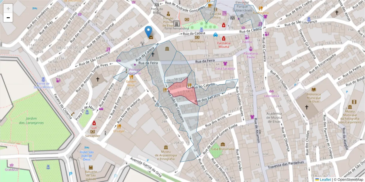 Mapa detalhado do código postal 7350-164 com limites, códigos postais vizinhos e agências dos correios