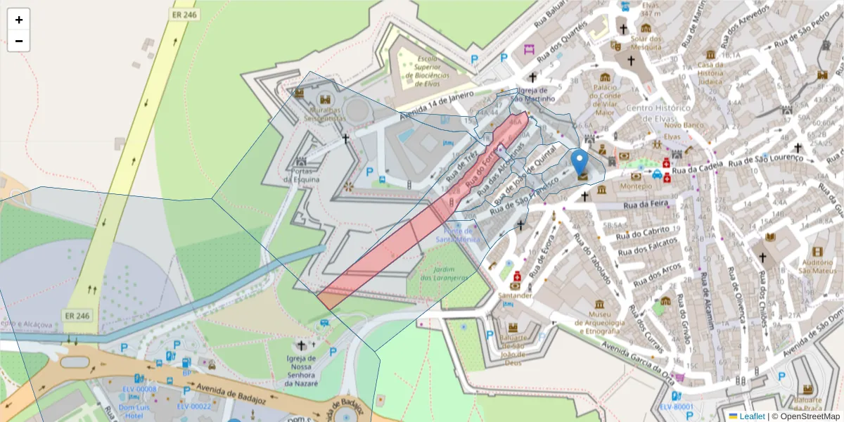 Mapa detalhado do código postal 7350-166 com limites, códigos postais vizinhos e agências dos correios