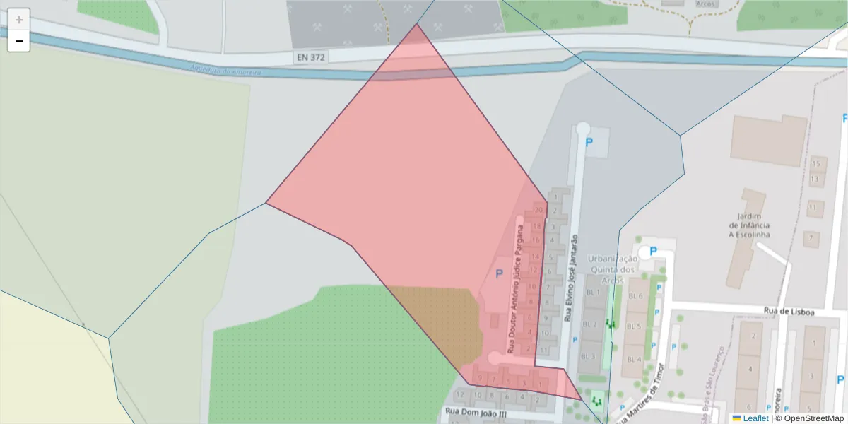 Mapa detalhado do código postal 7350-181 com limites, códigos postais vizinhos e agências dos correios