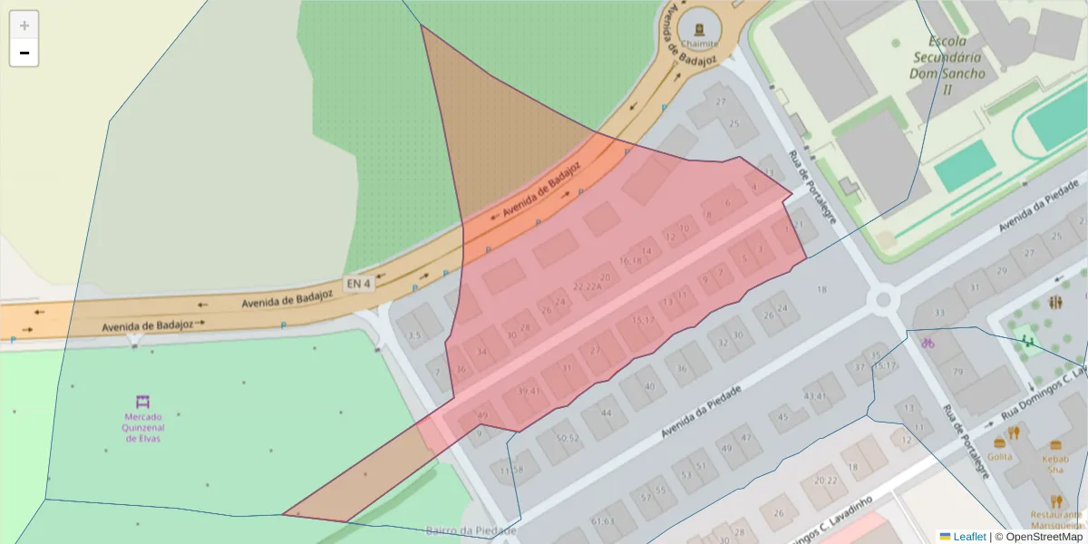 Mapa detalhado do código postal 7350-183 com limites, códigos postais vizinhos e agências dos correios