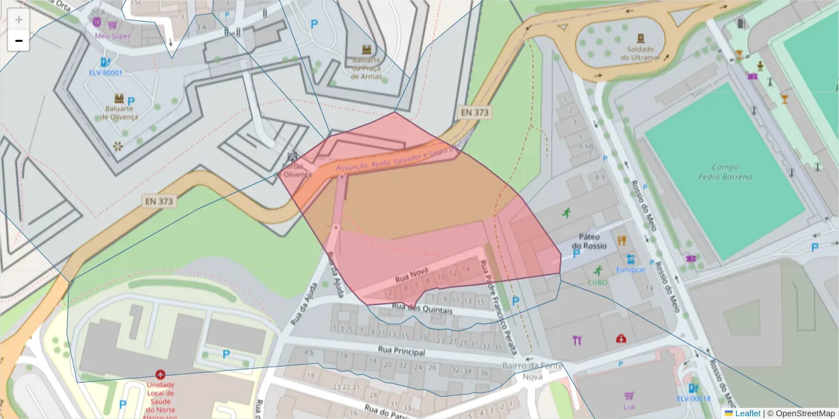 Mapa detalhado do código postal 7350-199 com limites, códigos postais vizinhos e agências dos correios