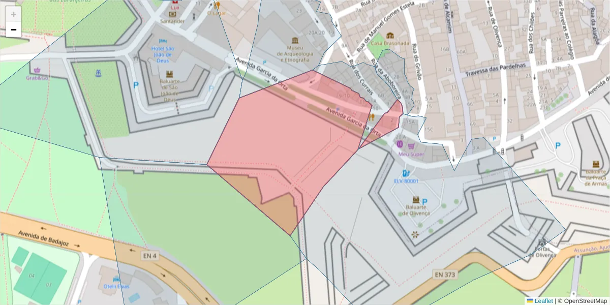 Mapa detalhado do código postal 7350-204 com limites, códigos postais vizinhos e agências dos correios