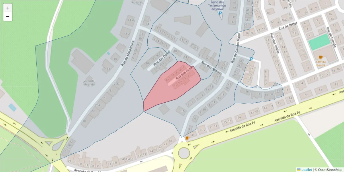 Mapa detalhado do código postal 7350-218 com limites, códigos postais vizinhos e agências dos correios