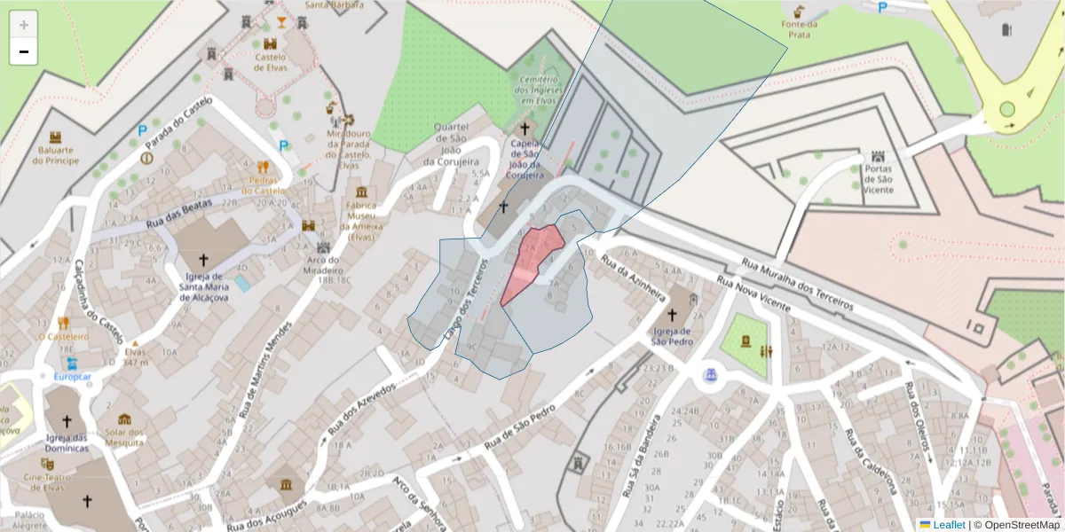 Mapa detalhado do código postal 7350-220 com limites, códigos postais vizinhos e agências dos correios