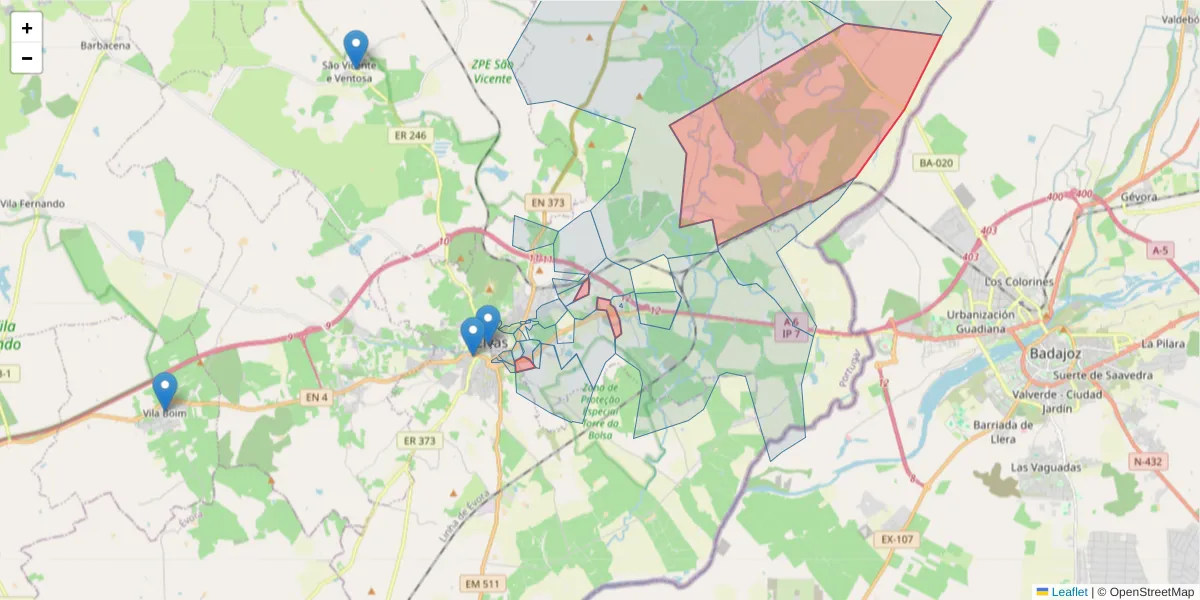 Mapa detalhado do código postal 7350-229 com limites, códigos postais vizinhos e agências dos correios