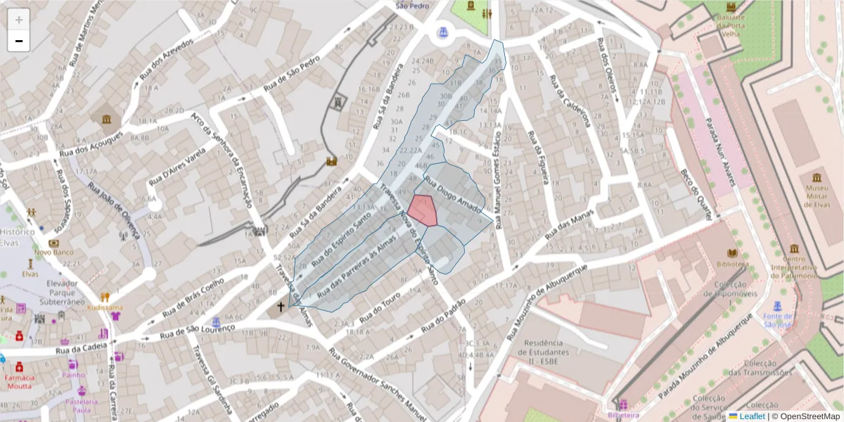 Mapa detalhado do código postal 7350-236 com limites, códigos postais vizinhos e agências dos correios