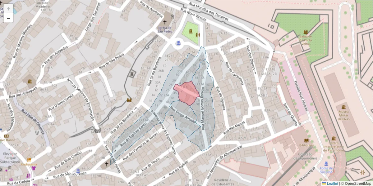 Mapa detalhado do código postal 7350-244 com limites, códigos postais vizinhos e agências dos correios