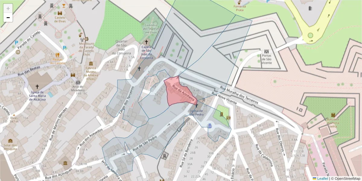 Mapa detalhado do código postal 7350-245 com limites, códigos postais vizinhos e agências dos correios