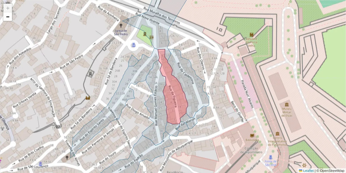 Mapa detalhado do código postal 7350-247 com limites, códigos postais vizinhos e agências dos correios