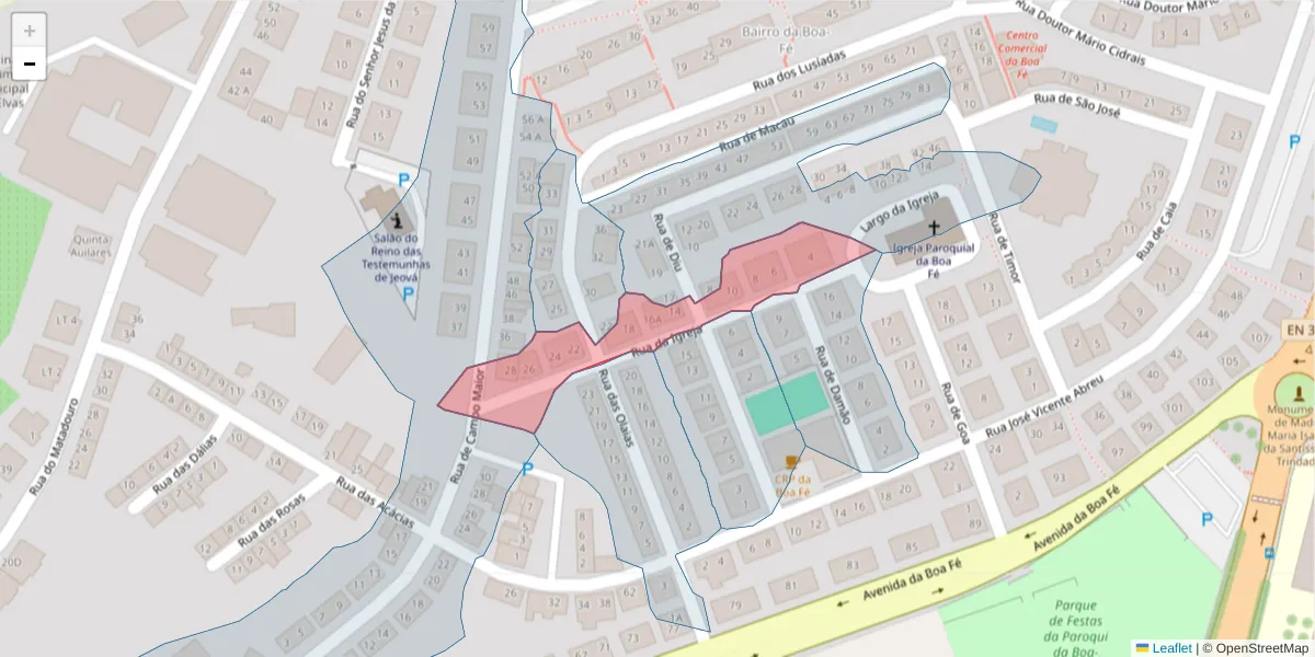 Mapa detalhado do código postal 7350-249 com limites, códigos postais vizinhos e agências dos correios
