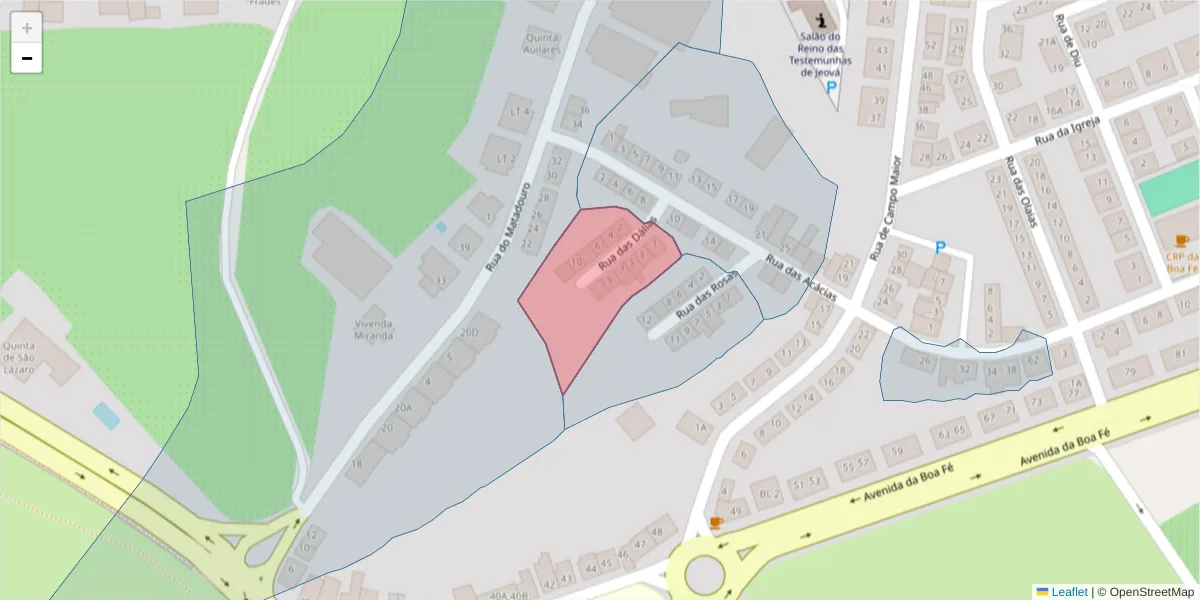 Mapa detalhado do código postal 7350-250 com limites, códigos postais vizinhos e agências dos correios
