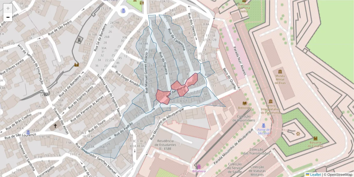 Mapa detalhado do código postal 7350-251 com limites, códigos postais vizinhos e agências dos correios