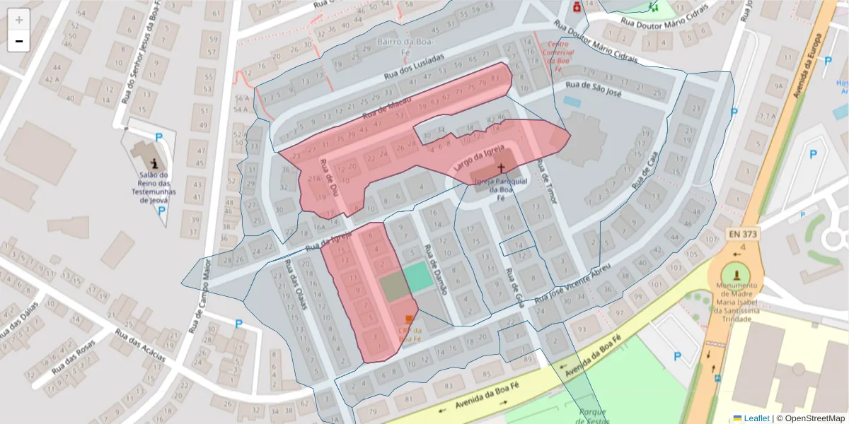 Mapa detalhado do código postal 7350-257 com limites, códigos postais vizinhos e agências dos correios