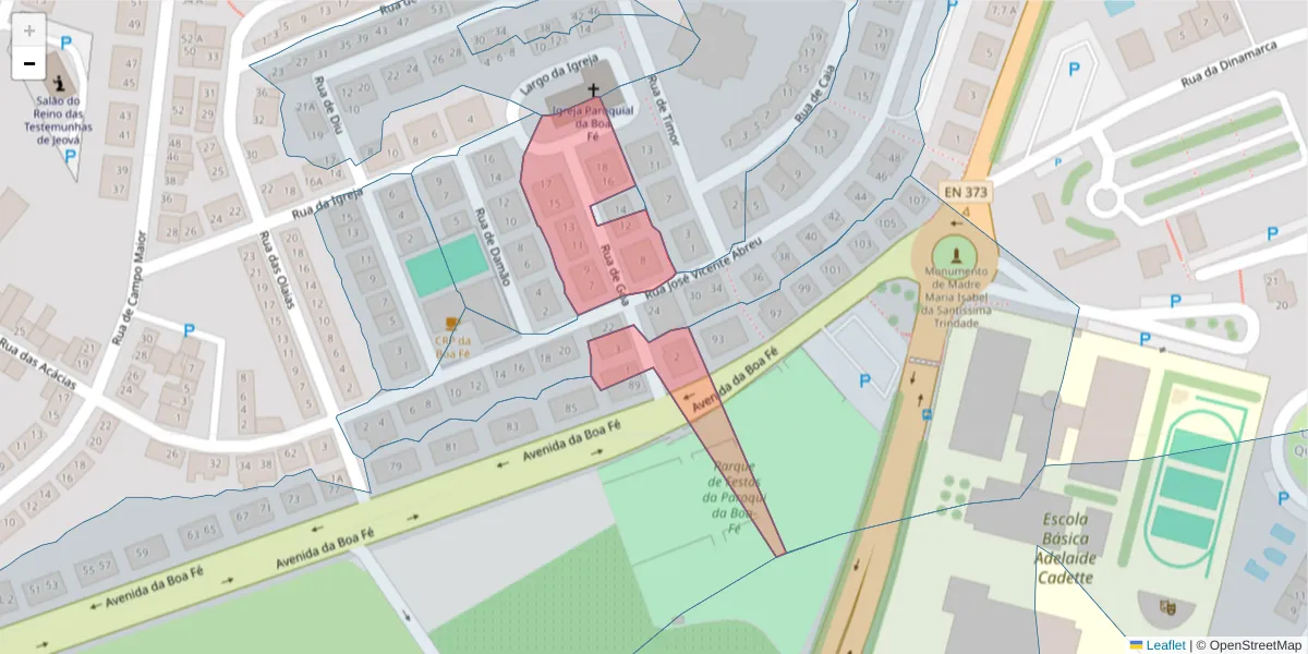 Mapa detalhado do código postal 7350-258 com limites, códigos postais vizinhos e agências dos correios