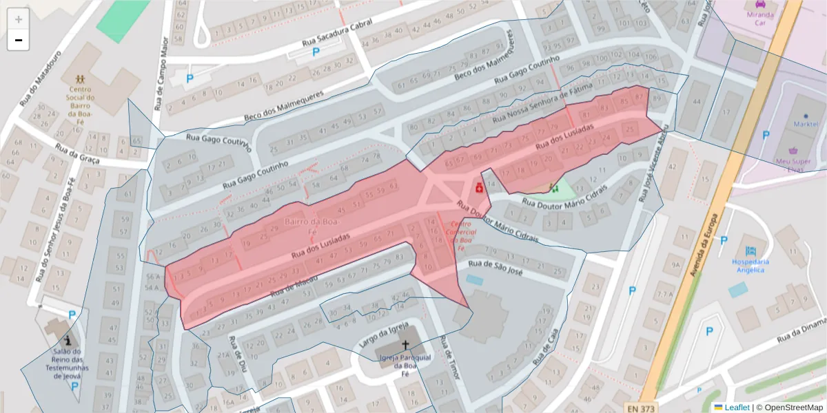 Mapa detalhado do código postal 7350-268 com limites, códigos postais vizinhos e agências dos correios
