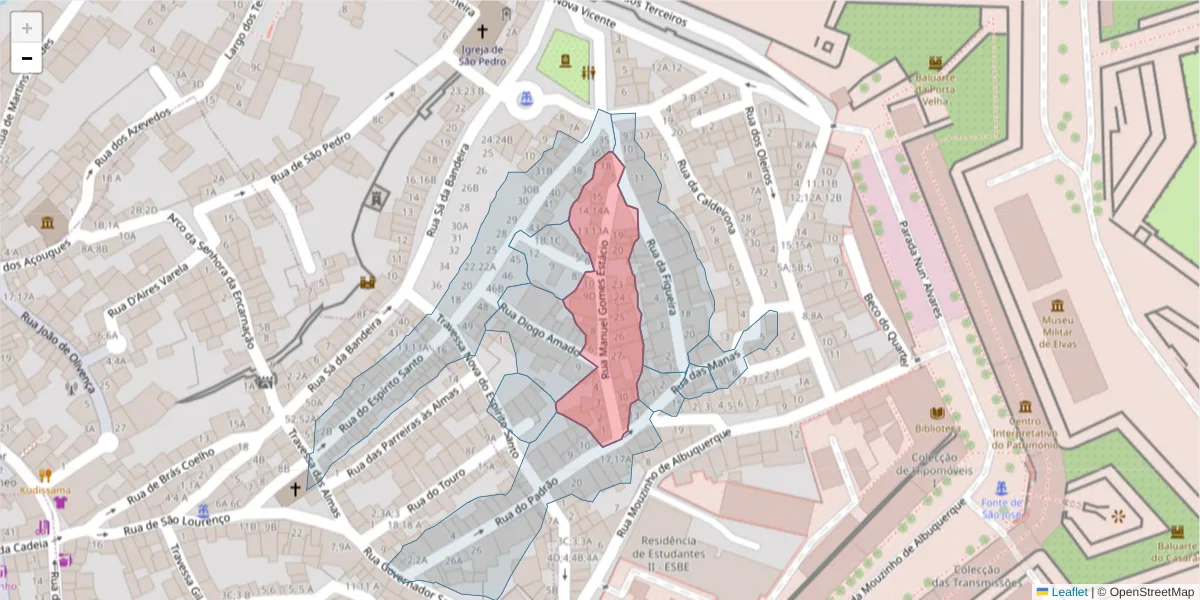 Mapa detalhado do código postal 7350-276 com limites, códigos postais vizinhos e agências dos correios