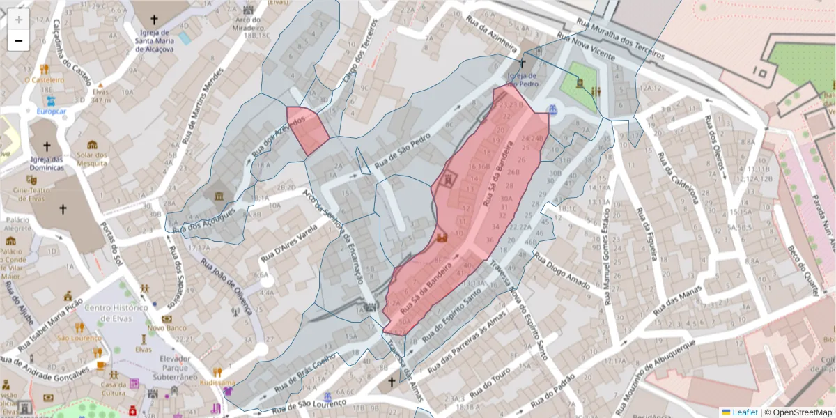 Mapa detalhado do código postal 7350-279 com limites, códigos postais vizinhos e agências dos correios