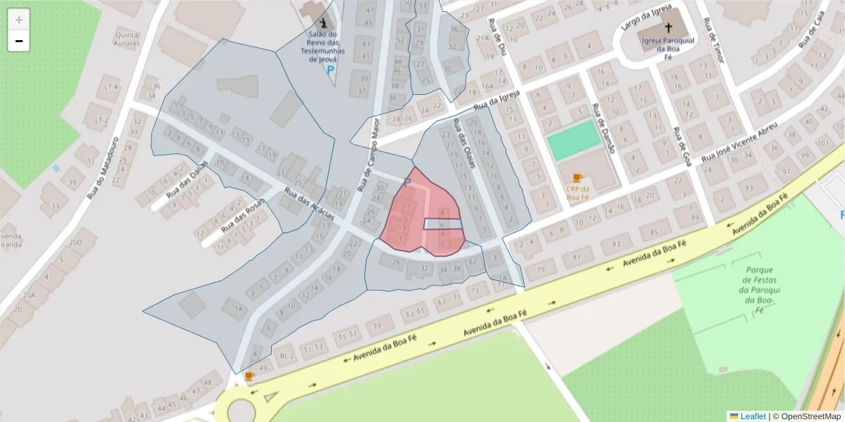 Mapa detalhado do código postal 7350-284 com limites, códigos postais vizinhos e agências dos correios