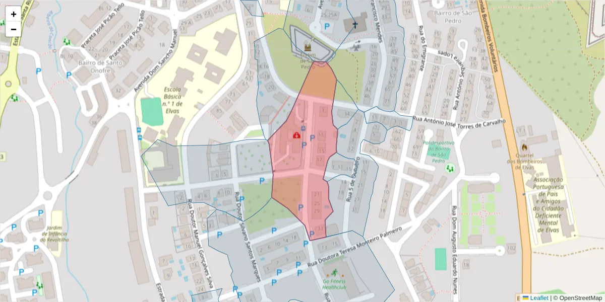 Mapa detalhado do código postal 7350-314 com limites, códigos postais vizinhos e agências dos correios