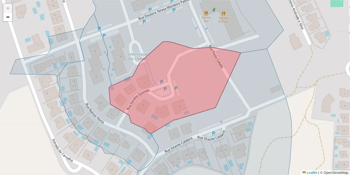 Mapa detalhado do código postal 7350-320 com limites, códigos postais vizinhos e agências dos correios