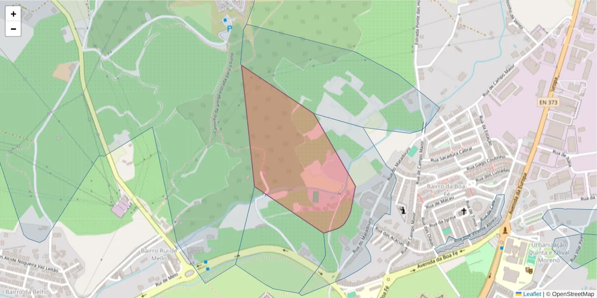 Mapa detalhado do código postal 7350-404 com limites, códigos postais vizinhos e agências dos correios