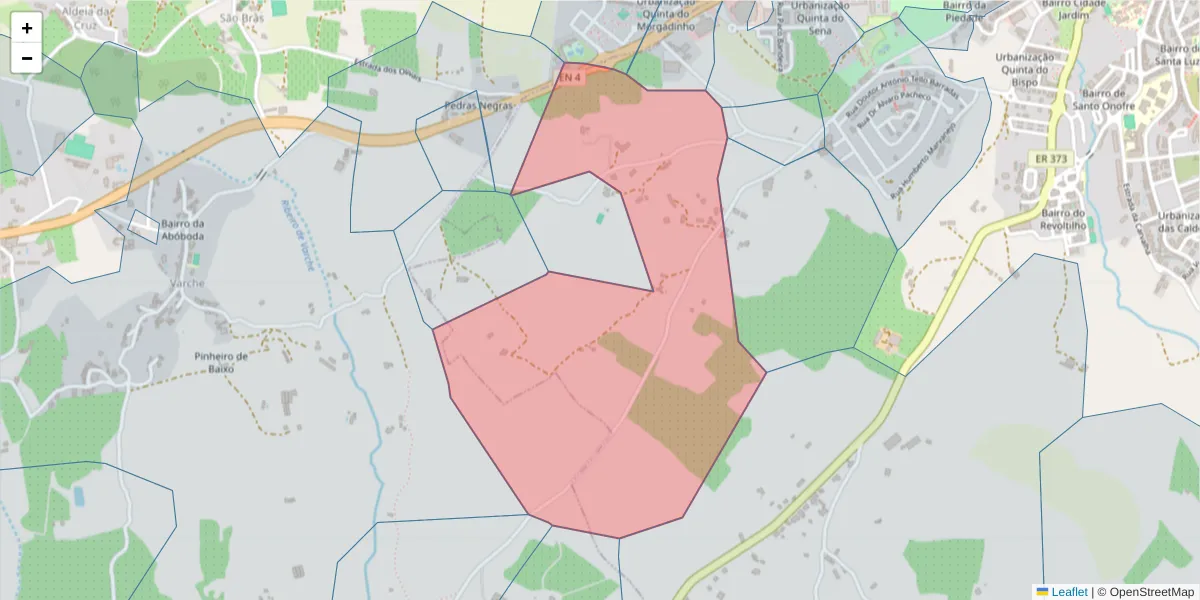 Mapa detalhado do código postal 7350-421 com limites, códigos postais vizinhos e agências dos correios