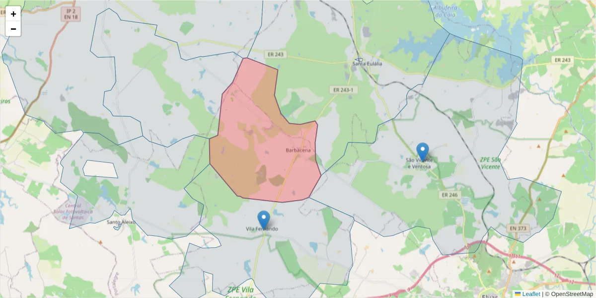 Mapa detalhado do código postal 7350-431 com limites, códigos postais vizinhos e agências dos correios