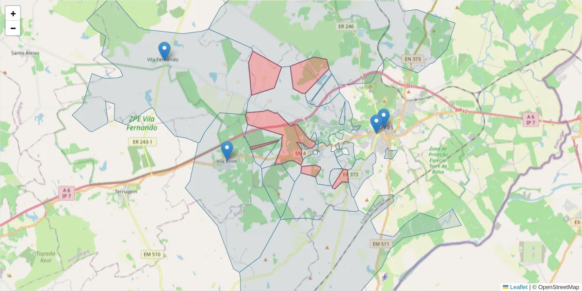 Mapa detalhado do código postal 7350-468 com limites, códigos postais vizinhos e agências dos correios