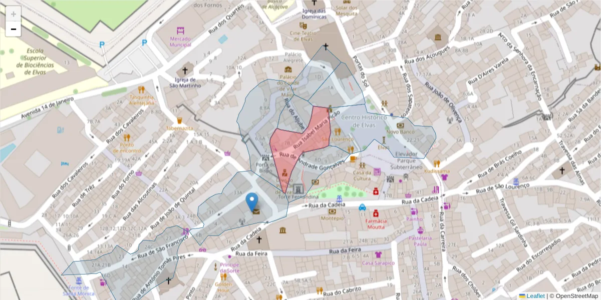 Mapa detalhado do código postal 7350-476 com limites, códigos postais vizinhos e agências dos correios