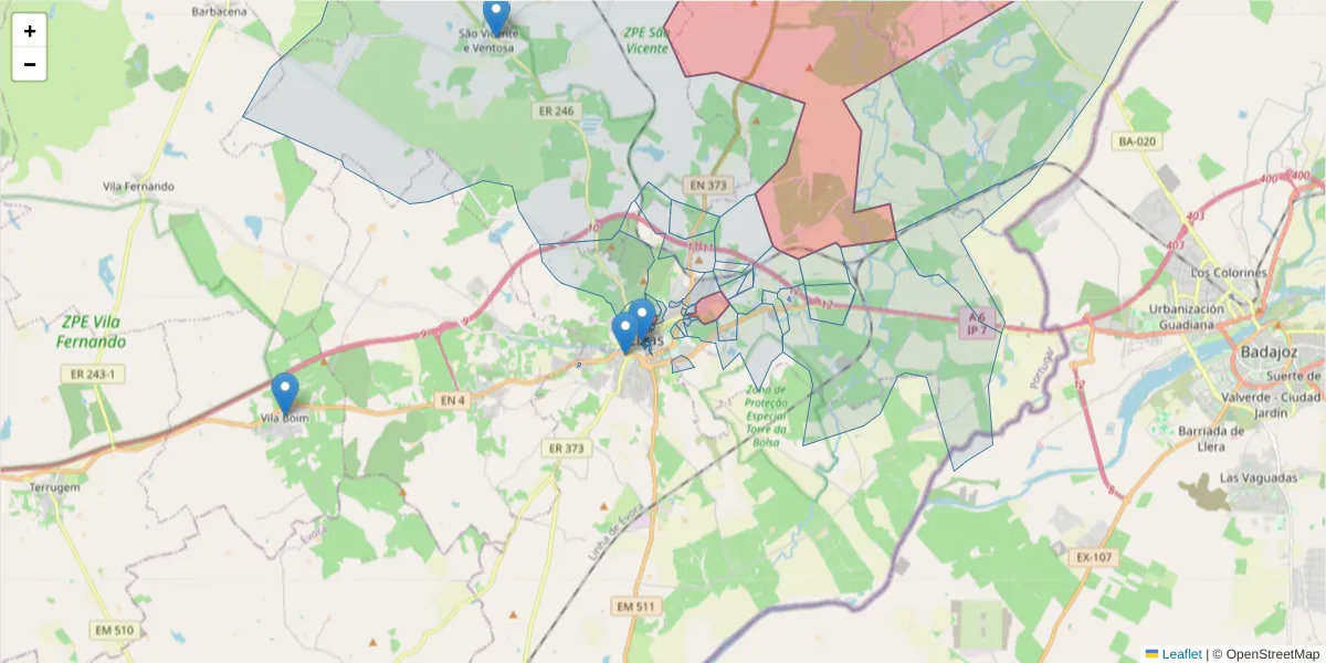 Mapa detalhado do código postal 7350-486 com limites, códigos postais vizinhos e agências dos correios