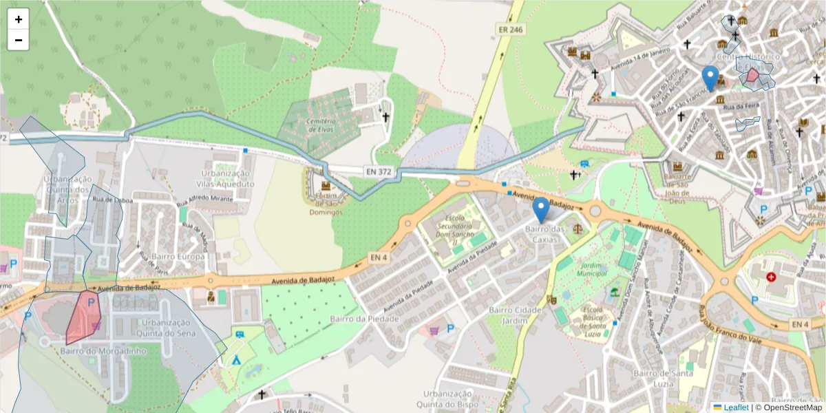Mapa detalhado do código postal 7350 com limites, códigos postais vizinhos e agências dos correios