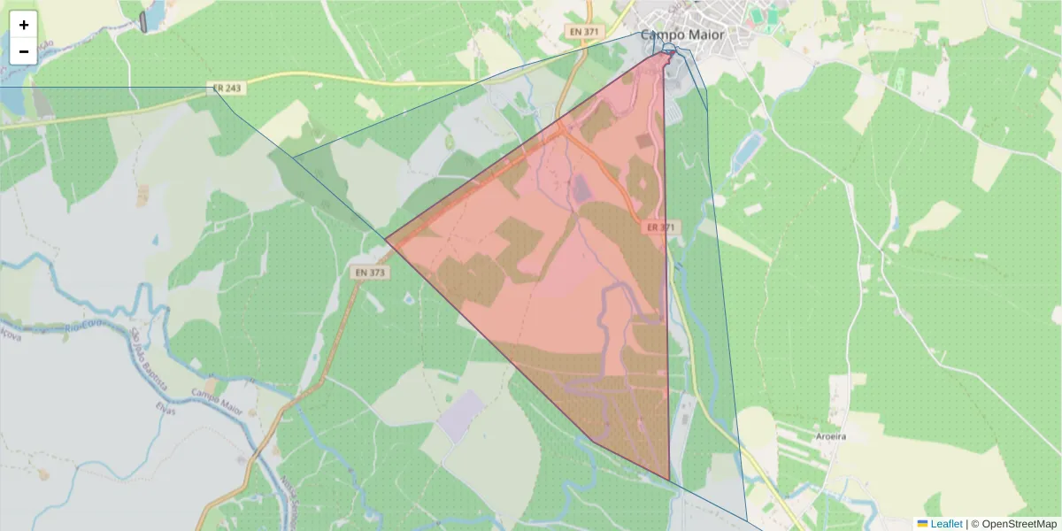 Mapa detalhado do código postal 7370-010 com limites, códigos postais vizinhos e agências dos correios