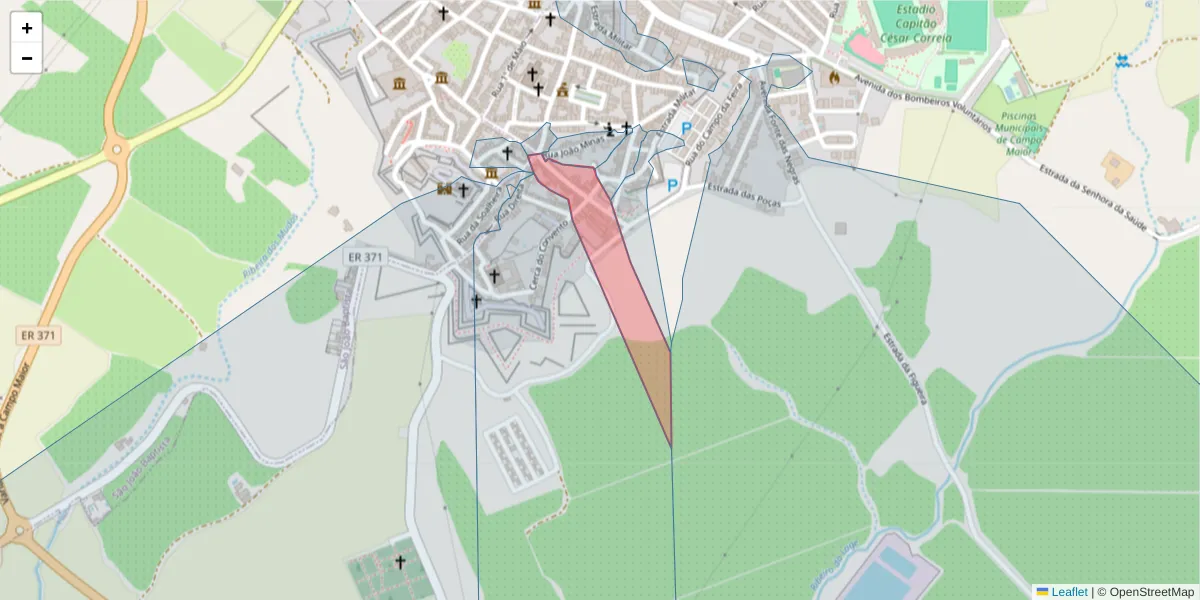 Mapa detalhado do código postal 7370-036 com limites, códigos postais vizinhos e agências dos correios