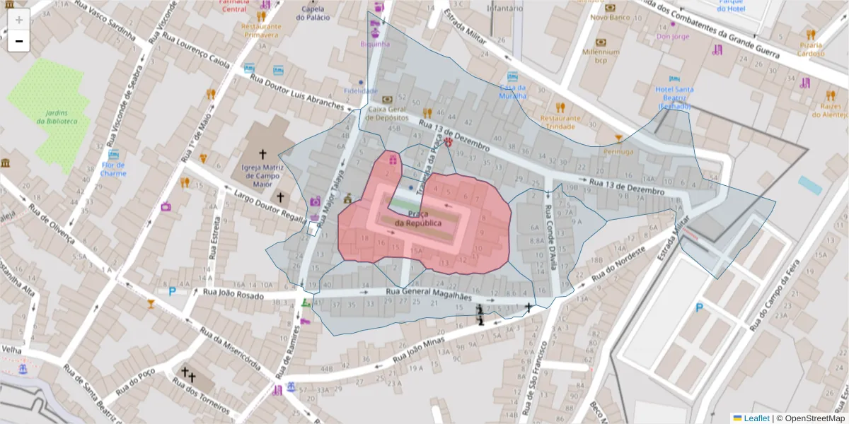 Mapa detalhado do código postal 7370-060 com limites, códigos postais vizinhos e agências dos correios