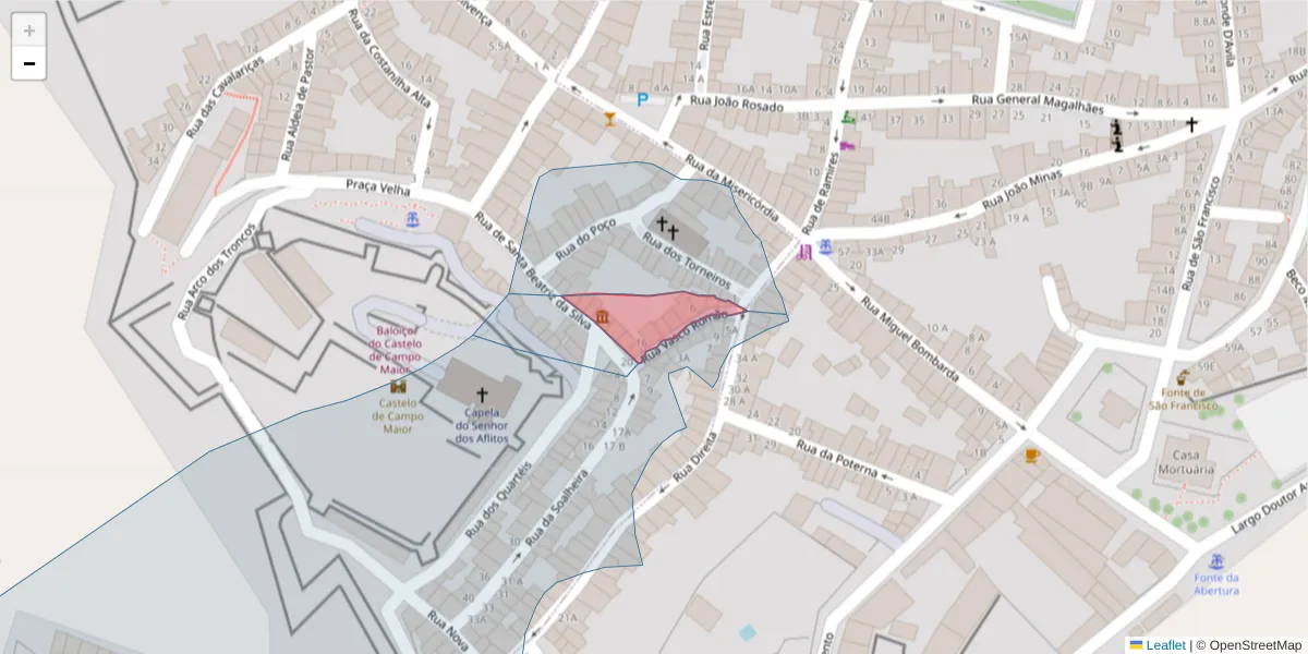 Mapa detalhado do código postal 7370-065 com limites, códigos postais vizinhos e agências dos correios